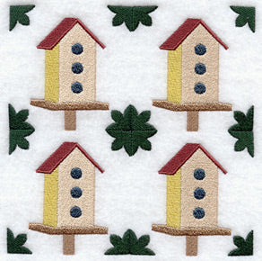 Birdhouse 1 Quilt Block - 4 Block - Lg