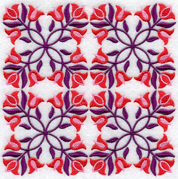 Triple Tulips Quilt Block - 4 Block Lg