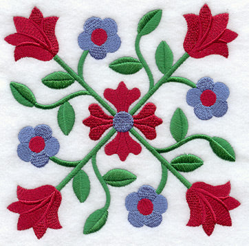 Rose and Tulip Quilt Block 1 - Lg