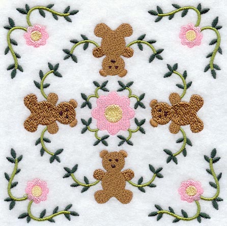 Heirloom Teddy Bear Quilt Block - Lg