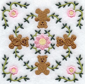 Heirloom Teddy Bear Quilt Block - Lg