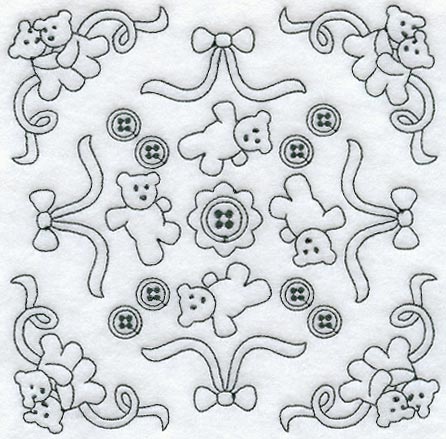 Heirloom Teddy Bears Ribbons Quilting Square (Double Run)