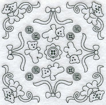 Heirloom Teddy Bears Ribbons Quilting Square (Double Run)