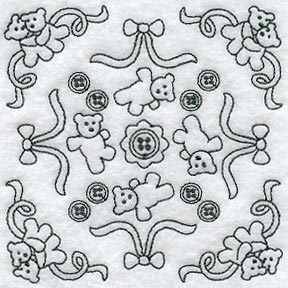 Heirloom Teddy Bears Ribbons Quilting Square (Double Run)