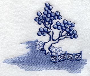 Blue Willow Tree and Fence