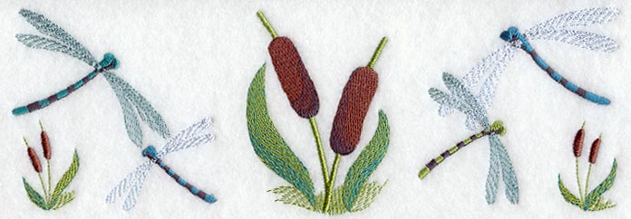 Dragonfly and Cattail Trio