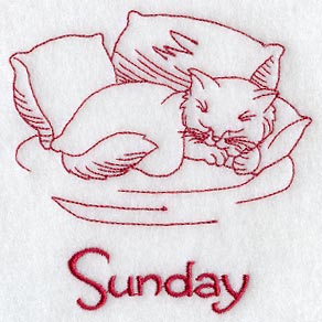 Busy Kitty on Sunday (Redwork)