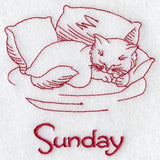 Busy Kitty on Sunday (Redwork)