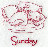 Busy Kitty on Sunday (Redwork)