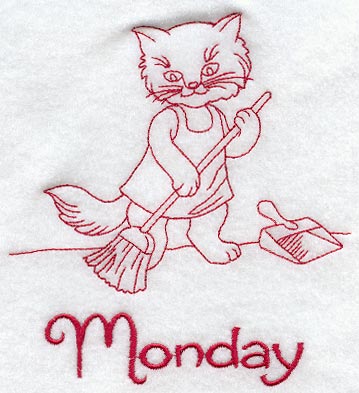 Busy Kitty on Monday (Redwork)