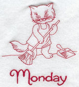 Busy Kitty on Monday (Redwork)