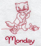 Busy Kitty on Monday (Redwork)