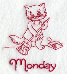 Busy Kitty on Monday (Redwork)