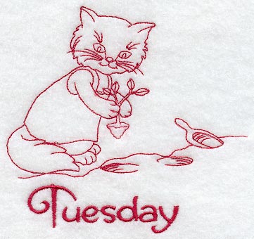 Busy Kitty on Tuesday (Redwork)