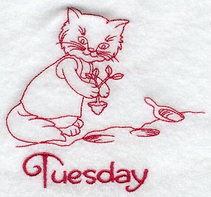 Busy Kitty on Tuesday (Redwork)