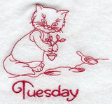 Busy Kitty on Tuesday (Redwork)