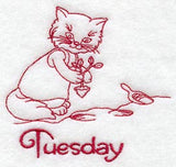 Busy Kitty on Tuesday (Redwork)