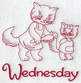 Busy Kitty on Wednesday (Redwork)