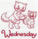 Busy Kitty on Wednesday (Redwork)