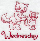 Busy Kitty on Wednesday (Redwork)