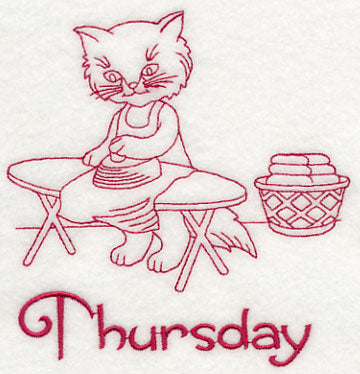 Busy Kitty on Thursday (Redwork)