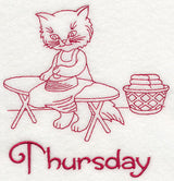 Busy Kitty on Thursday (Redwork)