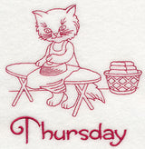 Busy Kitty on Thursday (Redwork)