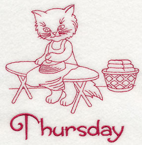 Busy Kitty on Thursday (Redwork)