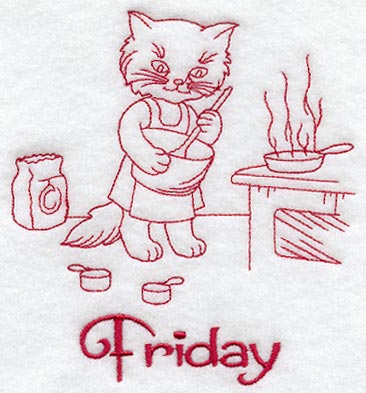 Busy Kitty on Friday (Redwork)