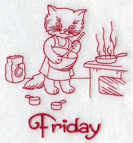 Busy Kitty on Friday (Redwork)