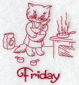 Busy Kitty on Friday (Redwork)