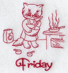 Busy Kitty on Friday (Redwork)