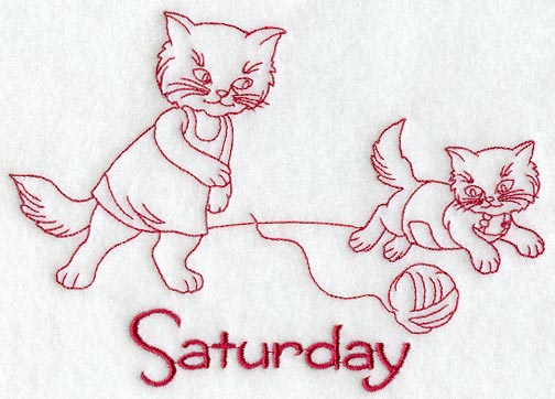 Busy Kitty on Saturday (Redwork)