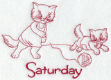 Busy Kitty on Saturday (Redwork)