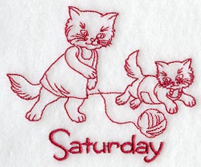 Busy Kitty on Saturday (Redwork)