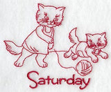 Busy Kitty on Saturday (Redwork)