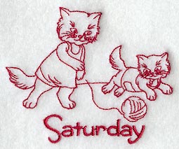 Busy Kitty on Saturday (Redwork)