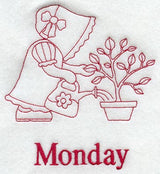 Sunbonnet Sue on Monday (Redwork)