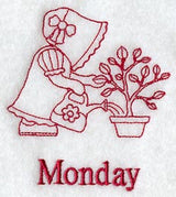 Sunbonnet Sue on Monday (Redwork)