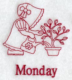 Sunbonnet Sue on Monday (Redwork)