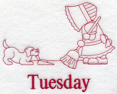 Sunbonnet Sue on Tuesday (Redwork)