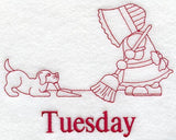 Sunbonnet Sue on Tuesday (Redwork)