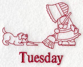 Sunbonnet Sue on Tuesday (Redwork)