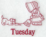 Sunbonnet Sue on Tuesday (Redwork)