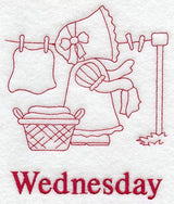 Sunbonnet Sue on Wednesday (Redwork)
