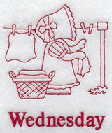 Sunbonnet Sue on Wednesday (Redwork)