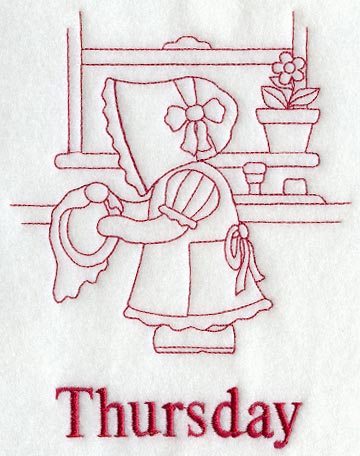 Sunbonnet Sue on Thursday (Redwork)