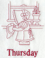 Sunbonnet Sue on Thursday (Redwork)