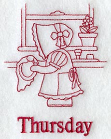 Sunbonnet Sue on Thursday (Redwork)