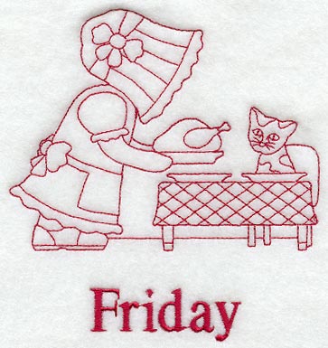 Sunbonnet Sue on Friday (Redwork)